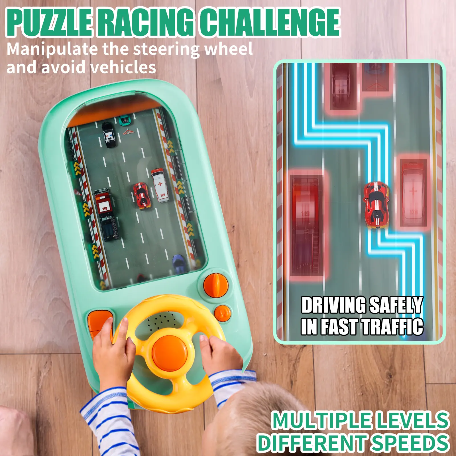 Car Racing Adventure Toy, Musical steering Wheel Racing Car Toy for Kids, Toddler Interactive  Dricing Racing Car Game Toy Learning Reaction Skills Play
