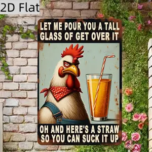 Vintage Chicken Metal Sign 'please Fill My Cup,' Humorous Coop Decor, Indoor Outdoor Wall Art, 8x12 Inches, Home Room Decoration