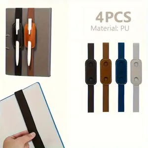 4-Piece Mixed Color Elastic Bands & PU Leather Pen Holders Set, Ideal for Notebooks Journals Diaries Sketchbooks, Perfect Gift, Stationery Organizer