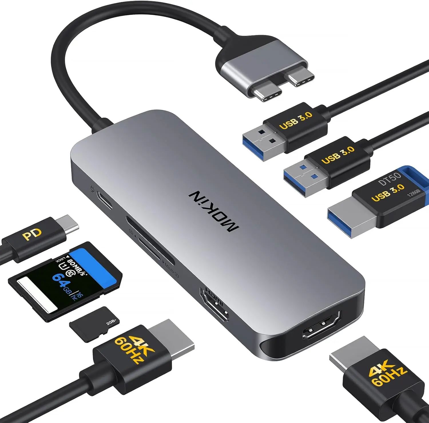 MOKiN 8 IN 2 USB C Docking Station Dual Monitor,Dual HDMI Adapter Hub for Mac MacBook Pro with 2 HDMI(4K @60Hz), 3 USB3.0,SD TF Card Reader and 100W PD USB C Port