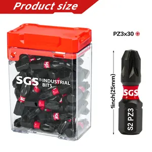 30pcs 25mm Short S2 Industrial Steel Magnetic Screwdriver Set, Rust-Resistant Impact Resistant, Pz3 Cross Head Transparent Case, Replaceable Screwdriver Bits Set