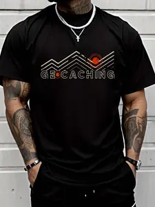 100% cotton geocaching T-Shirt Men Graphic T-Shirt Cotton Print short Sleeve Casual Top, Summer Tee Mens Tops