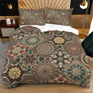 The brown Bohemian pattern bedding set, made of cotton-free material, is soft and durable. It includes one quilt cover and one or two pillowcases, but does not include a quilt or pillow. It is suitable as a festive gift