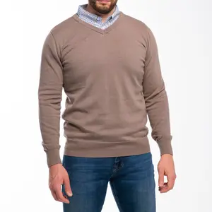 Men’s Taupe Sweater with Taupe Check Collared Shirt