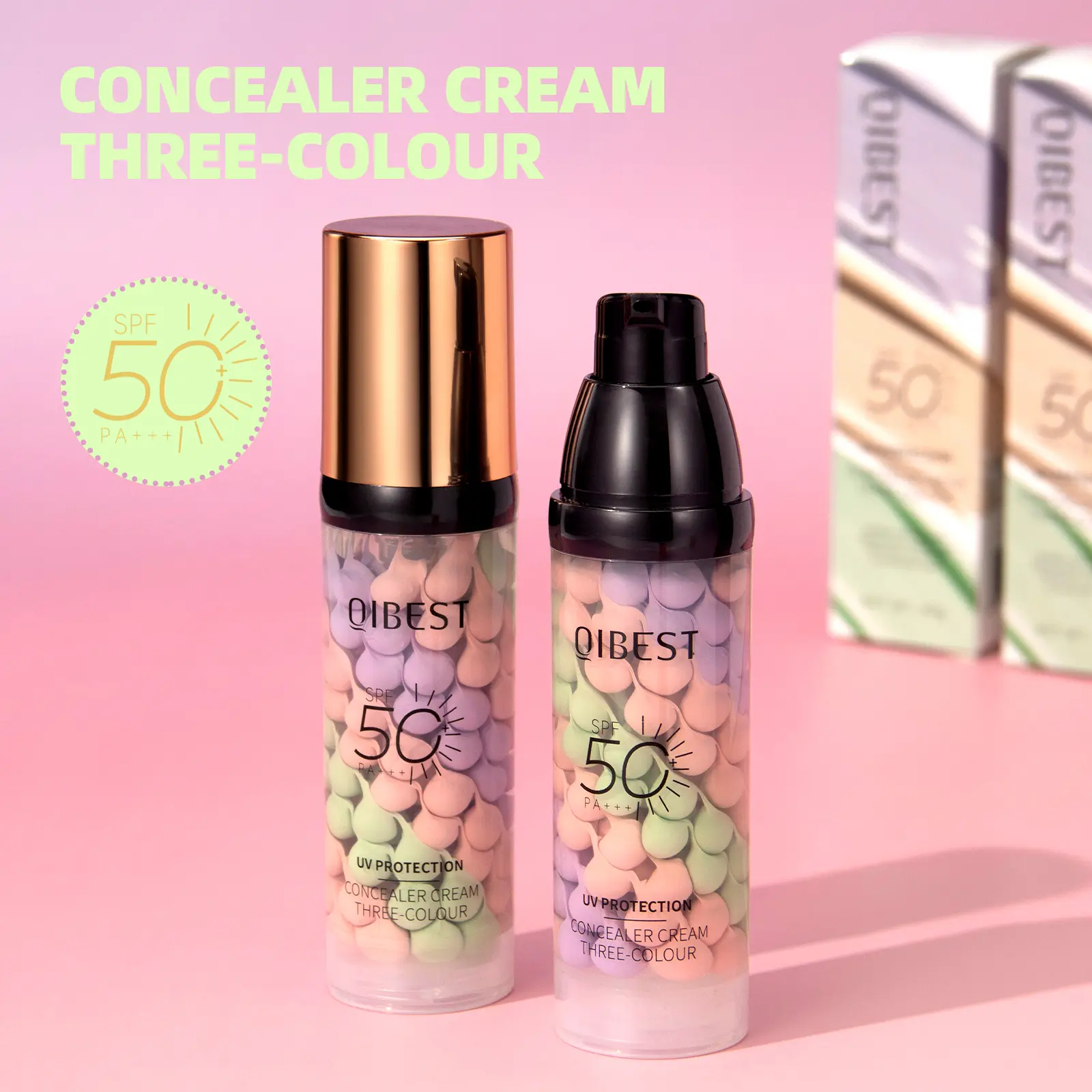 3-Color Correcting Primer Cream - SPF50+ UV Protection Isolation Base Makeup, Brightens Even Skin Tone, Conceals Redness & Dullness, Face Sunscreen Cosmetic oil-control moisturizer