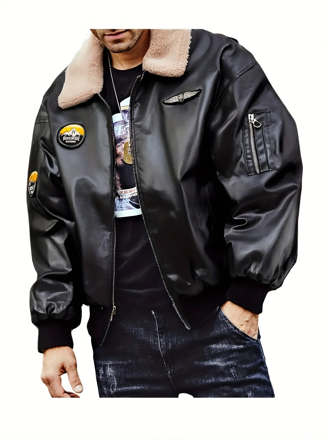 Men's Classic Faux Leather Biker Jacket - Windproof and Waterproof with Cotton Lining, Stylish and Cool for Biking, Skiing and Outdoor Activities Menswear Coats Puffa jacket