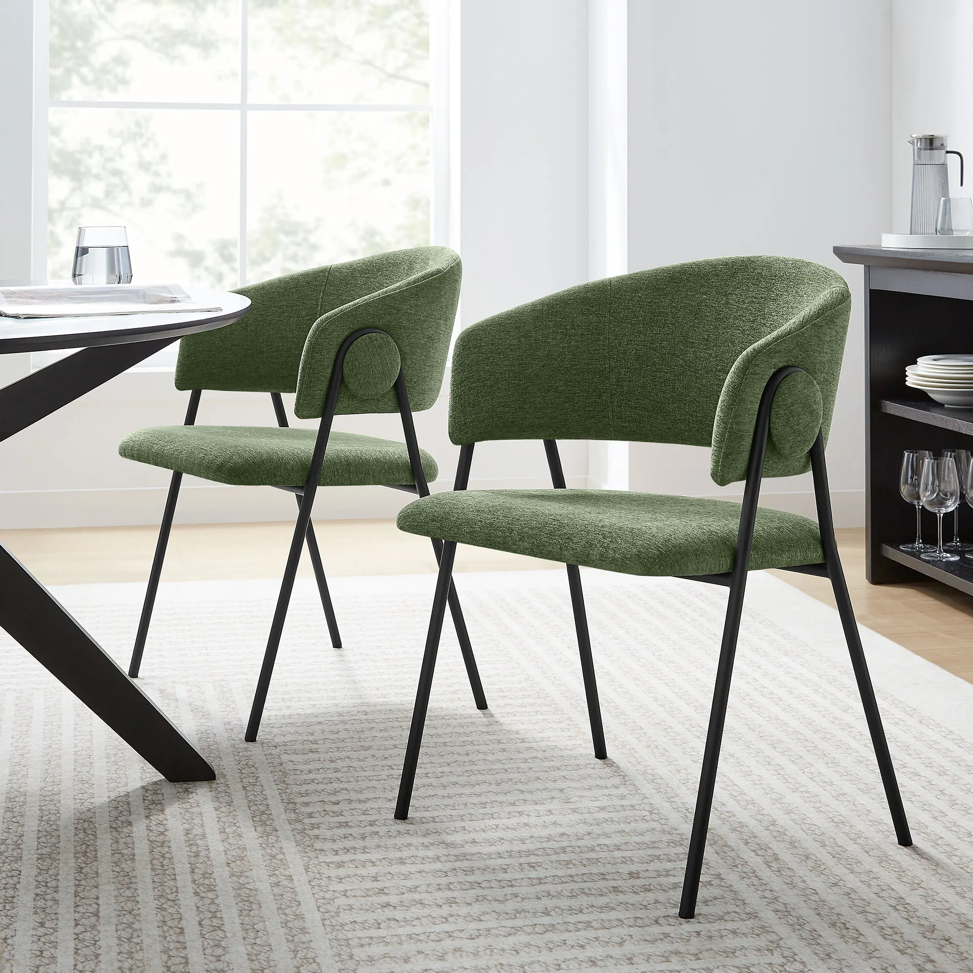 Nella Comfy Modern Upholstered Heathered Chenille Dining Chairs (Set of 2) - Eucalyptus Black Furniture, Cushioned Support, Cloth, Decorative Accent Dining Room Furniture