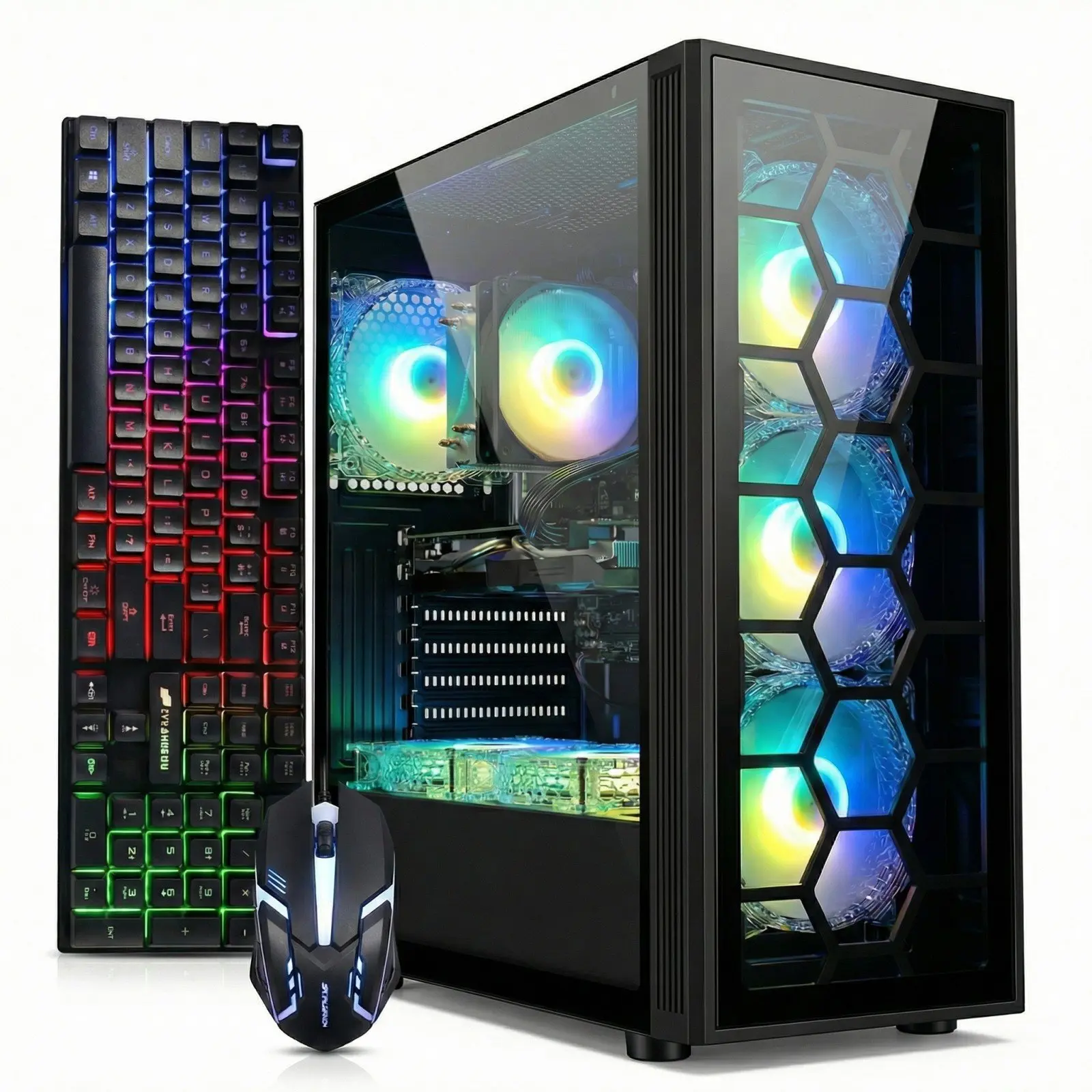 STGAubron Gaming PC Computer Desktop, Intel Core i7 up to 3.9G, GeForce RTX 3050 6G, 32G RAM, 1TB SSD, WiFi 6, BT 5.0, RGB Fan x6, Windows 11 Home
