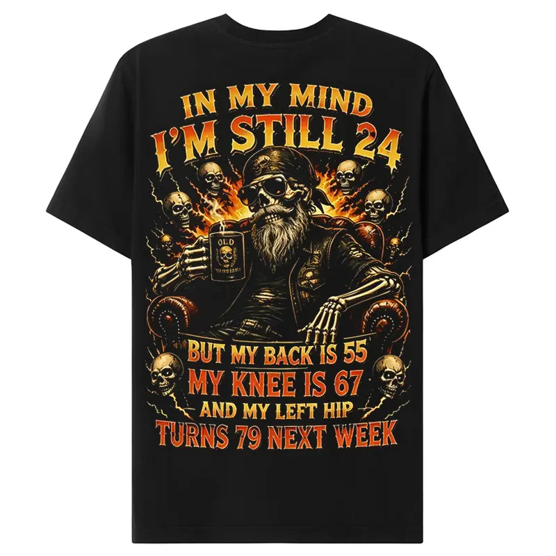 Chaosmoda Generation X In My Mind I'm Still 24 But My Back Is 55 Custom Year Skull T-shirt | Vintage Streetwear Shirt for Men