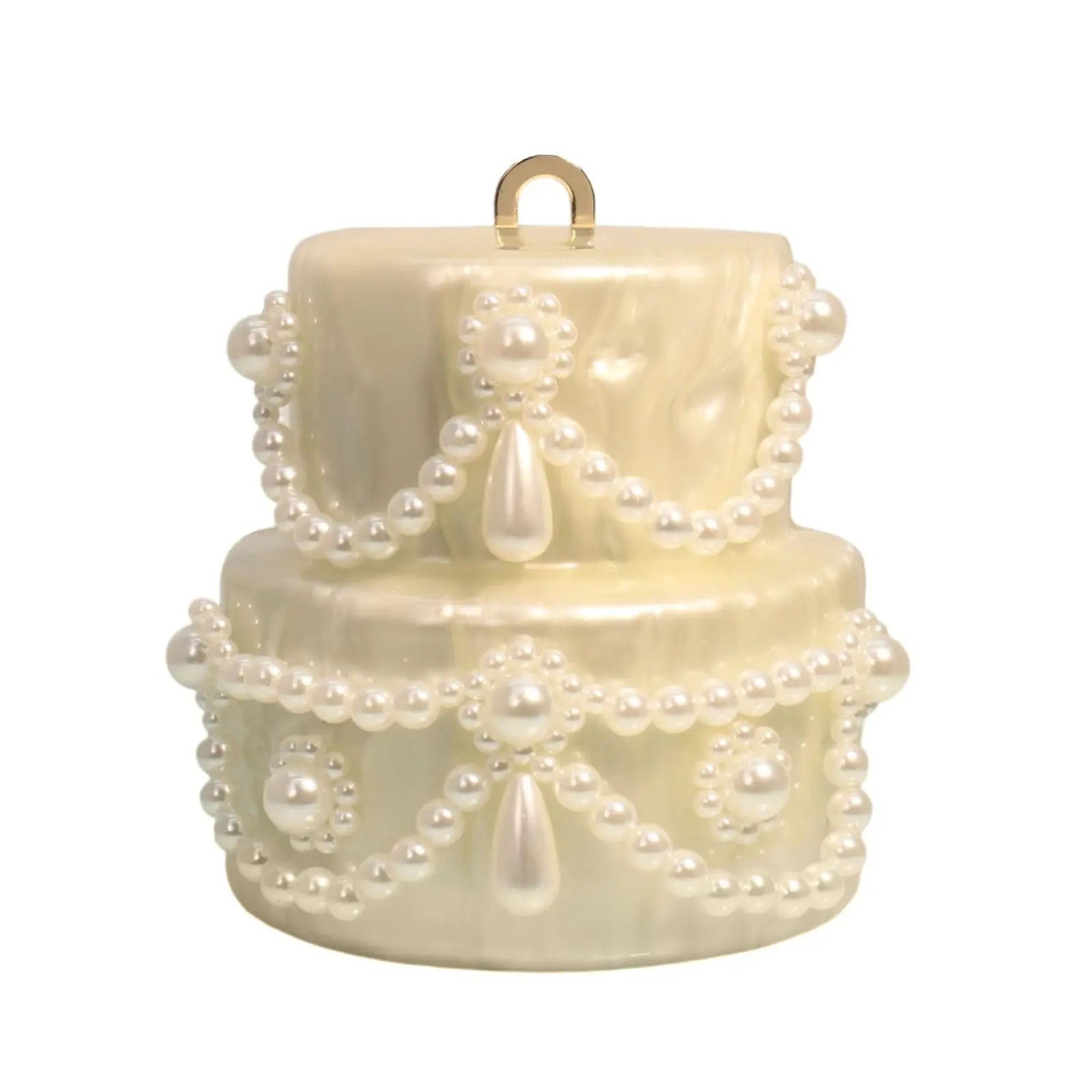 PSBIY Women's Vintage Cake Shaped Acrylic Handbag, Elegant Mini Clutch with Pearl Top Handle, Retro Designer Accessory for Special Events, Accessories For Women, Mini Size, Pearl Decor