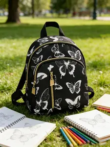 Butterfly Pattern Mini Classic Portable Lightweight Backpack, Zipper Student Schoolbag, Suitable for Middle & High School, Outdoor Activities, Travel, Graduation Gift, Stylish Daypack