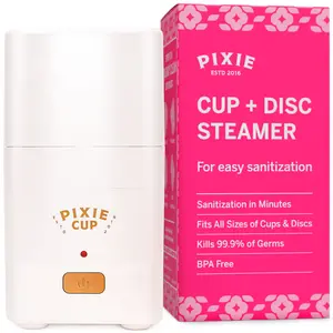 Pixie Menstrual Cup Sterilizer - Ranked 1 for The Best Steamer - Kills 99.9% of Germs with Cleaner Steam - Wash Your Period Cup or Disc in 3 Minutes! - Automatic Timing Shut-Off Switch