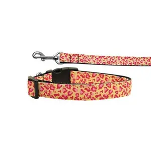 Pet Dog & Cat Nylon Collar or Leash, "Tan and Pink Leopard"