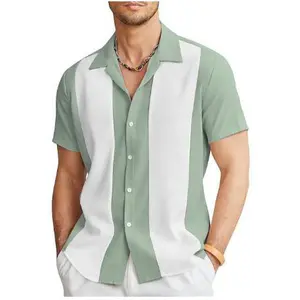 Men's Vintage Bowling Shirt Short Sleeve Button Down Summer Cuba Beach Shirts