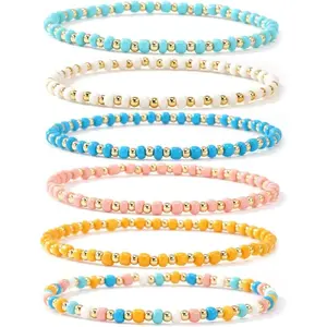 Dainty 14K Gold Crystal Beaded Bracelet Stack for Women,Cute Handmade Colorful Small Beads Stretch Stackable Bracelets Set Fashion Prom Accessories Jewelry Gift