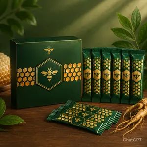 Natural Honey Sticks Infused with Ginseng - 12 Sachets x 20g, Enhanced with Bee Pollen and Ginseng for Daily Energy