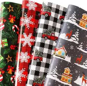 Christmas Wrapping Paper Set - Xmas Gift Wrap with Buffalo Plaid, Trucks, Snowflakes, Reindeer - 8 Large Sheets, 27 x 37 Inch, High Gloss