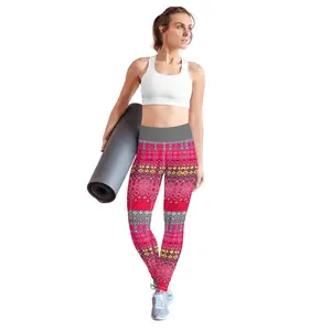 Colorblock Tartan Leggings Hot Pink White Yellow Red Ombre Gradient Intricate Geometric Vibrant Plaid Beautiful Unique Cute Gym Yoga Pants