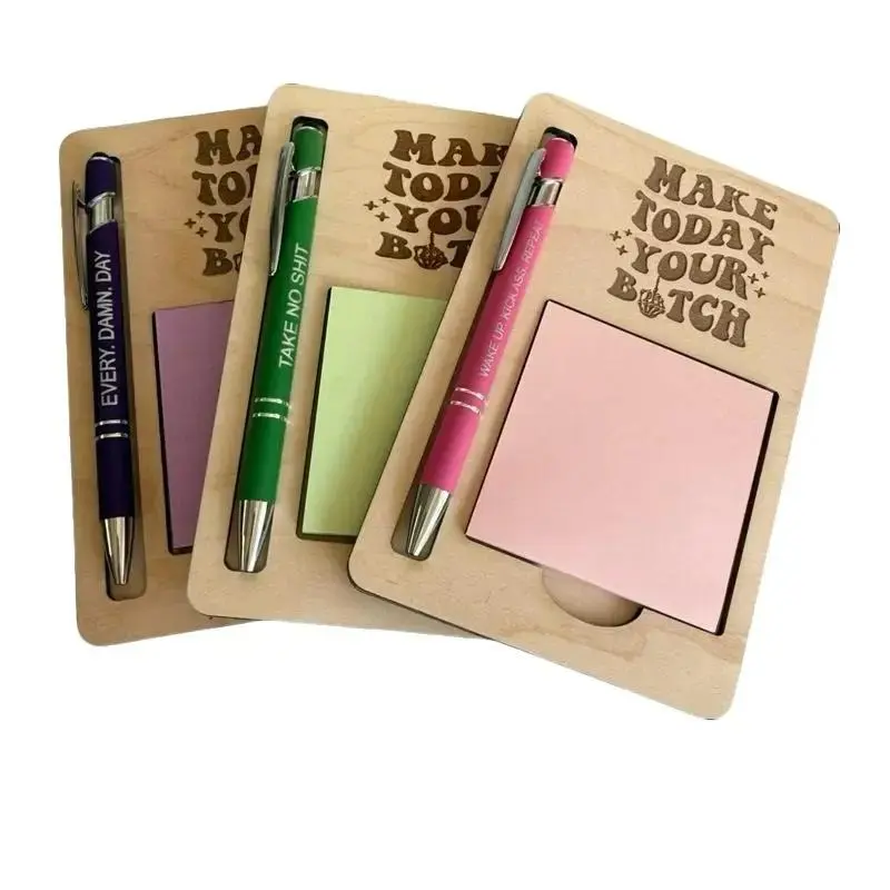 Funny Notepad Holder & Pen Set – “Make Today Your Bitch” with a middle finger, paired with a pen that either says, Every Damn Day, Take No Shit or Wake up, Kick Ass. Repeat – Sarcastic Office Desk Gift, Coworker Gif