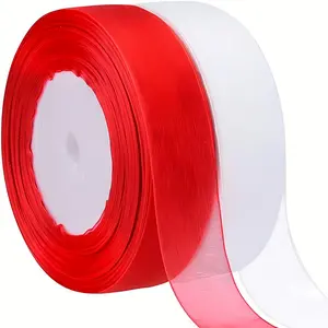 2 Rolls 50 Yards 25mm Organza Ribbon for Gift Wrapping, Gift Box Packaging, Valentine's Lace Craft Decoration, Bridal Shower Wedding DIY Chiffon Fabric