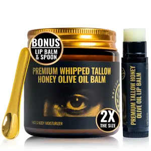 Beef Tallow and Honey Balm for Skin and Face Moisturizer Whipped with Olive Oil and Beef Tallow Lipbalm - 4oz