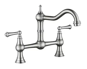 WOWOW Bridge Kitchen Faucet for Sink 2 or 3 Holes, Solid Brass Kitchen Sink Faucet 8-inch Centerset Deck Mount, Brushed Nickel Kitchen Faucet