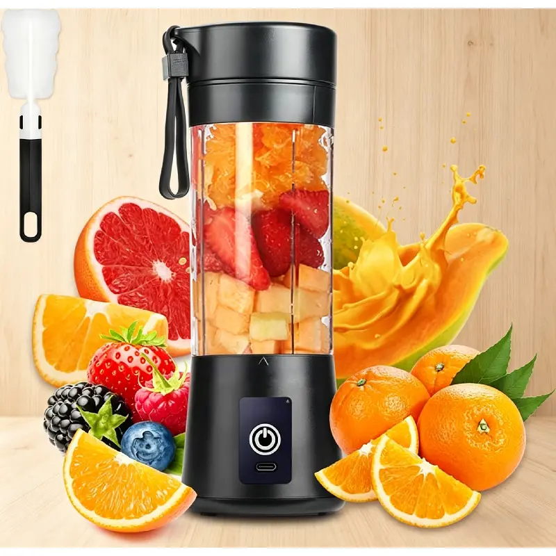 380ml USB Rechargeable Portable Blender, 6‑Blade Mini Personal Blender for Smoothies Shakes Fresh Juice, Black Powerful Small Juicer Mixer for Travel Daily Use