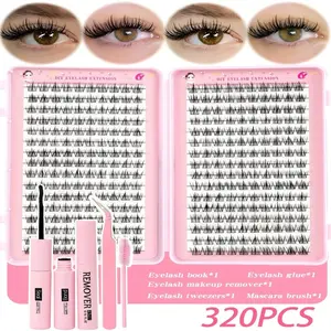 320pcs D Curl False Eyelashes Set, Includes Beginner Tutorial, Thick Fluffy DIY Segmented Lashes, Reusable Lightweight, Home DIY, Travel