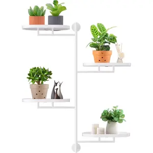 Rotating Window Shelves for Multiple  Indoor,4-tier Metal Corner White  Stand Holder Floating Hanger Shelf for Wall,Windows Sill Gifts for Planter Lover to Enhance Home Decor