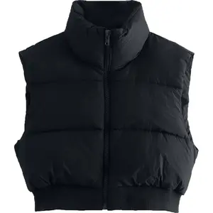 Shiyifa Women's Fashion High Neck Zipper Cropped Puffer Vest Jacket Coat