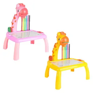 Children's giraffe projection art painting table toy children's drawing board desk arts and crafts education learning painting tool toy study table Design (need to bring 3 No. 5 batteries)