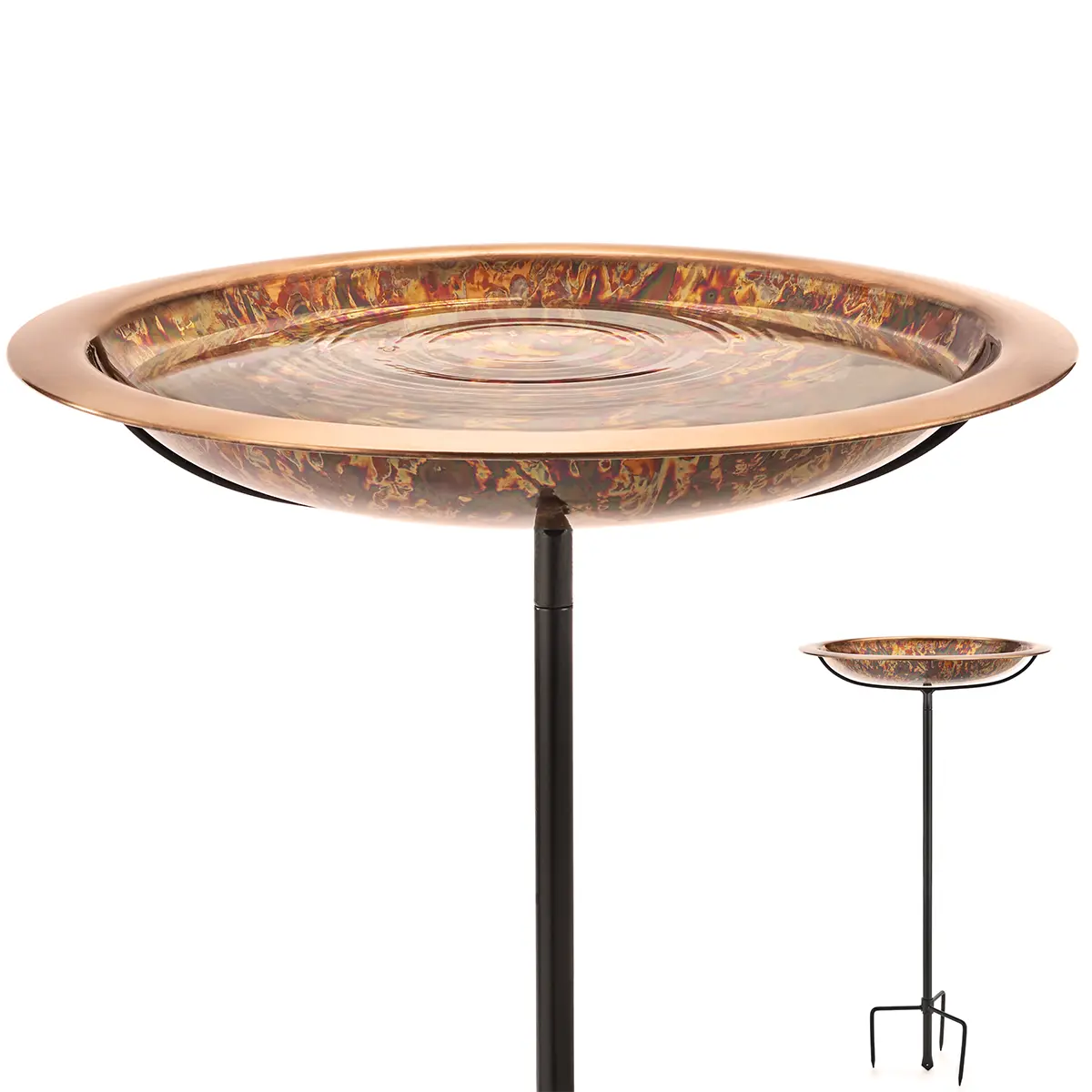 18“ Fired Copper Bird Bath with Garden Pole