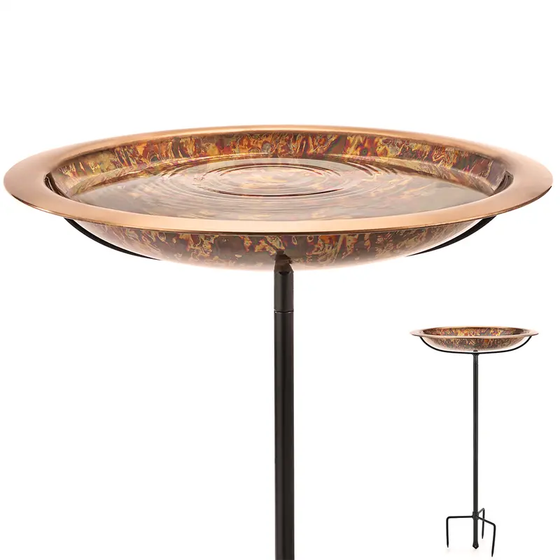 18“ Fired Copper Bird Bath with Garden Pole
