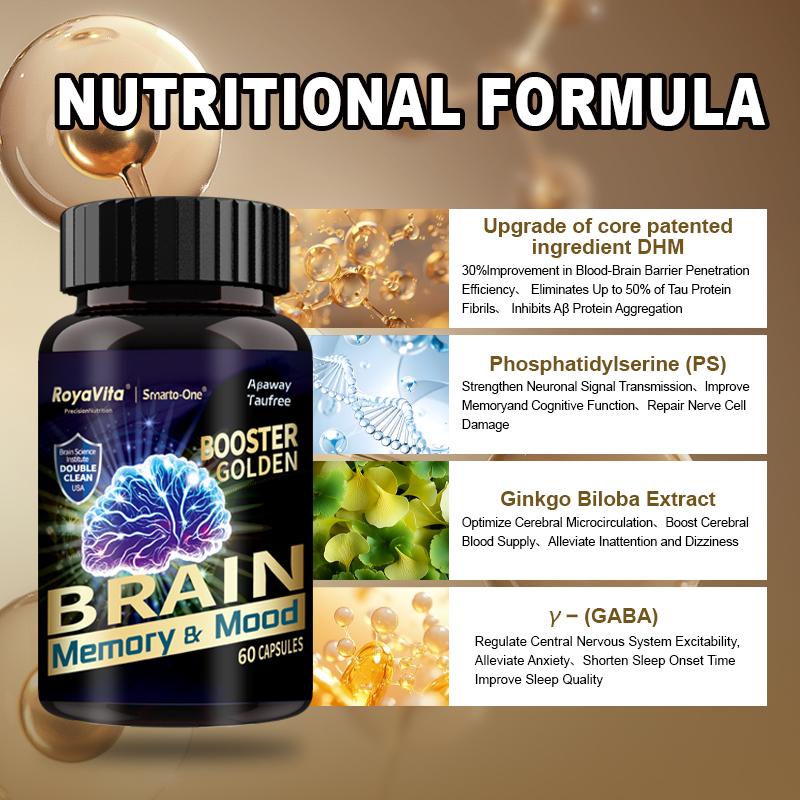 【Upgraded Formula】Royavita Nootropic BrainSupplements - Clinically Proven Brain Nutrition Supplement with Phosphatidylserine, Vitamin B6 B12, 60 Capsules for Mental Alertness, Memory, Concentration & Focus-1
