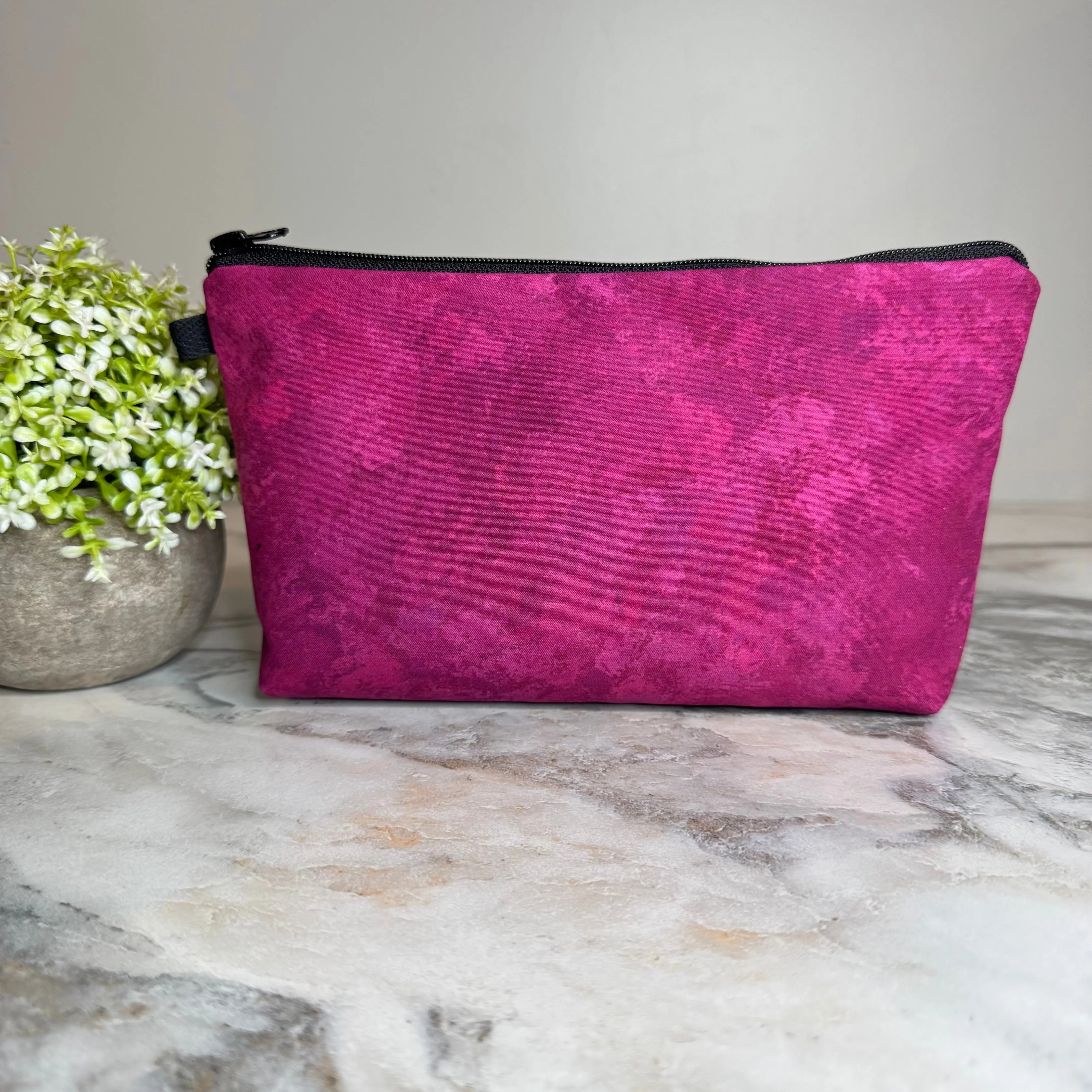 Solid Maroon Acid Wash Office Stationery Pouch - Lightweight, Reusable, Double-Sided Design, 1.2oz, 8.5”x7”x5.3” (Height:5.3”), Machine Washable, Easy Wiping, Multi-Function, Zippered