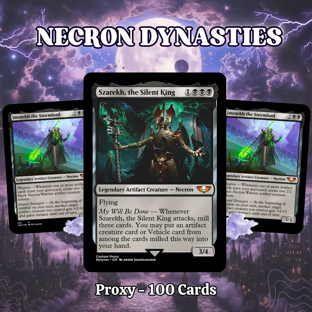 Proxy 100+ Card Commander Deck Szarekh, the Silent King Necron Dynasties Artifact Tribal Graveyard Recursion & Token Swarm Strategy Ready to Play Magic Style Deck Perfect Gift for Collectors and Card Players