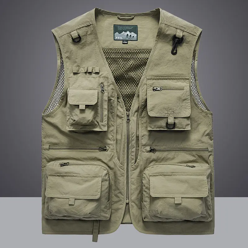 Men's Spring Autumn New Mesh Quick-Dry Vest, Detachable Back, Men's Casual Outdoor Multi-Pocket Fishing Photography Sleeveless Jacket Beige Khaki Gilet # SummerWins # fathersdaygift