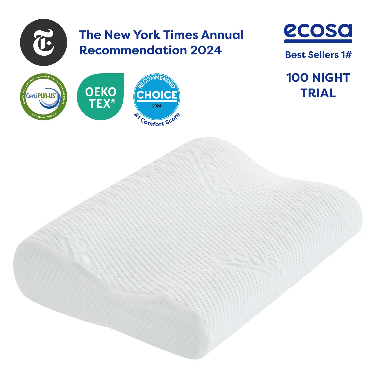 【100 Night Trial】Ecosa Adjustable Memory Foam Pillow, Neck & Shoulder Pain Relief, Snoring Reduction, Cervical Support, Travel-Friendly Bed Pillow