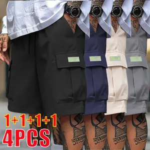 essential shorts，shorts for the summer，men shorts，shorts for summer，Men’s 3–4-Pack Cargo Shorts — Multi-pocket design, loose fit, non-elastic, solid color work shorts — casual, relaxed fit, suitable for summer outfitscargo shorts