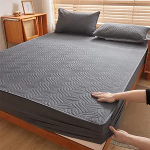 1pc Waterproof Laminated Fitted Sheet, 3D Embossed Mattress Protector, Ultrasonic Fitted Sheet, Simple Solid Color Hotel Bedroom Dormitory Mattress Protector, Fitted Sheet Only, Without Pillowcase