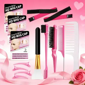 14-Piece Wigs Styling Kit, Hair Styling Tools, Wide-Tooth Comb, Silicone Brush, Tail Comb, Edge Control Dual-Head Comb, Hair Wax Brush, Clips, Band, Lace Wig Cap