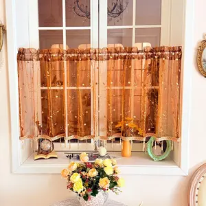 1pc Luxury Vintage Coffee Curtain, Embroidery Crystal Fringe, Kitchen Bedroom Multi-Scene Decorative Curtain, No Drilling Required