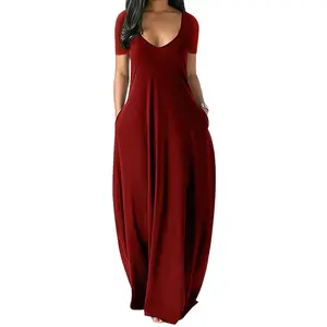 Women Summer Long Dress Casual Short Sleeve Loose Maxi Dresses for Women