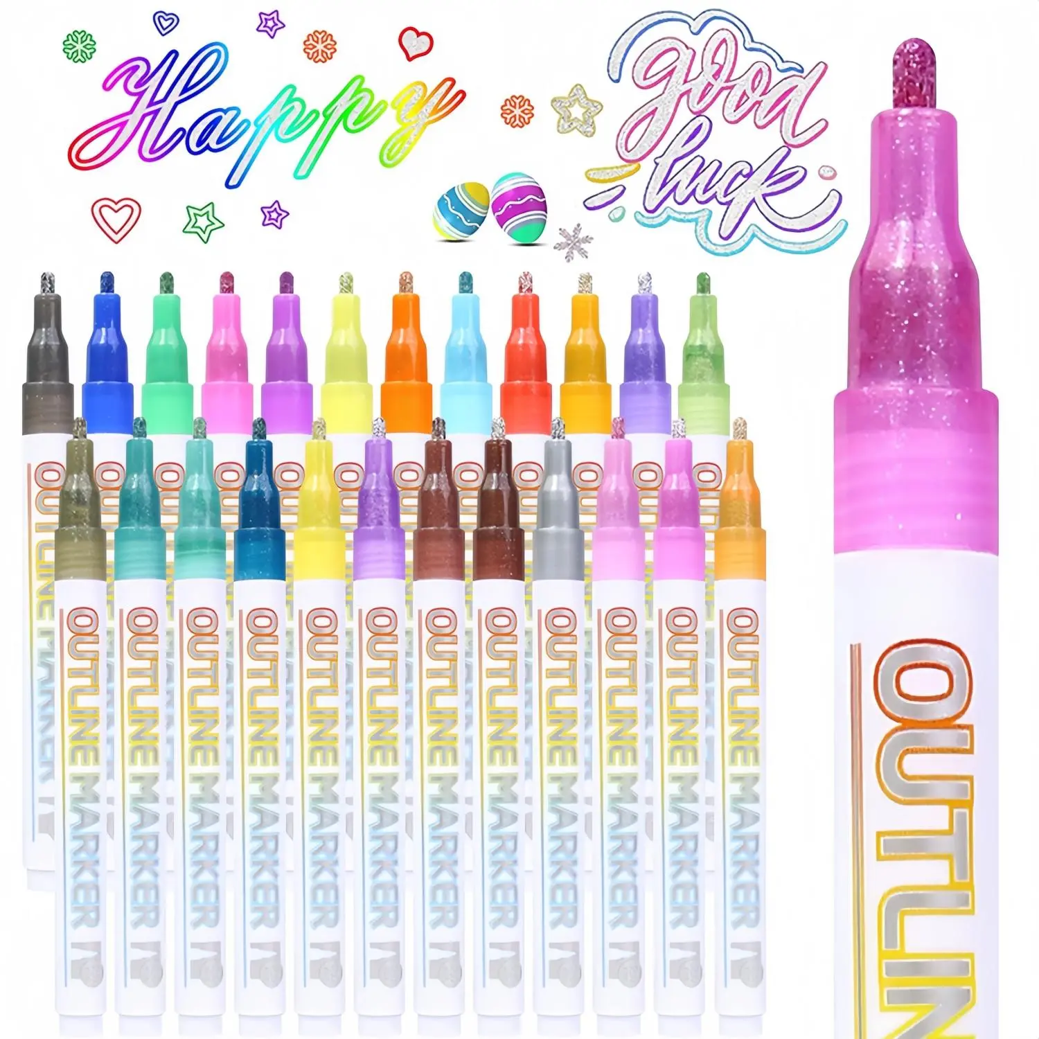 Double Line Outline Marker Pen, 1 Box Self-outline Metallic Marker Pen, Shimmer Outline Marker Set for Drawing, Doodling, Journal, DIY Art Crafts