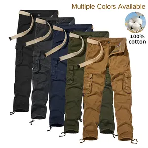 Men’s All-Season Straight Cargo Pants - Belt-Equipped, Multi-Pocket, Durable, Breathable, Plain Operator Beige with Multi-Color Options, Suitable for Everyday Outdoor Leisure & Versatile Occasions, All Seasons Casual Classic Menswear Stylish