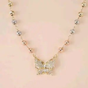 butterfly necklace 14k gold plated tri color or gold color  beads  gold plated