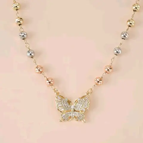 butterfly necklace 14k gold plated tri color or gold color  beads  gold plated