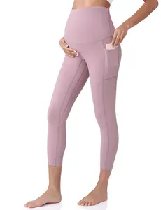 POSHDIVAH Women's Maternity Capri Leggings Over The Belly Pregnancy Workout Active Stretchy Pants with Pockets maternity solid pregnancy supply