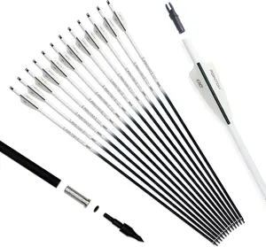 30inch Carbon Arrow Fluorescence Color Targeting and Practice and Hunting Arrows for Compound Bow and Recurve Bow with Removable Tips(Pack of 12)