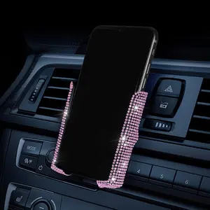Bling Car Phone Holder, 360 Degrees Adjustable Crystal Auto Mount Holder for Dashboard,Windshield and Air Vent (Pink)